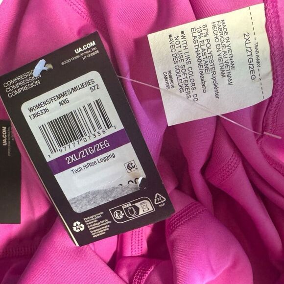 Under Armour UA Vivid Magenta Pink Tech HeatGear High Waisted Leggings Size 2XL - Picture 10 of 13